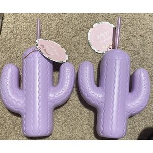 Lot of 2 PINK SKY Lookin‎ Sharp 21 oz Purple Cactus Cup FabFitFun adult sippy